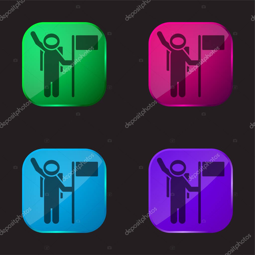 Astronaut With A Flag four color glass button icon