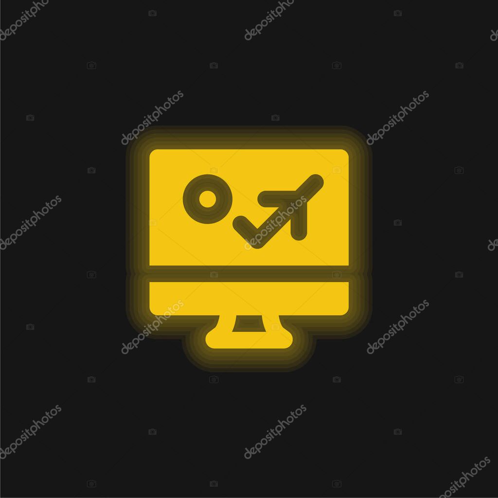 Booking yellow glowing neon icon