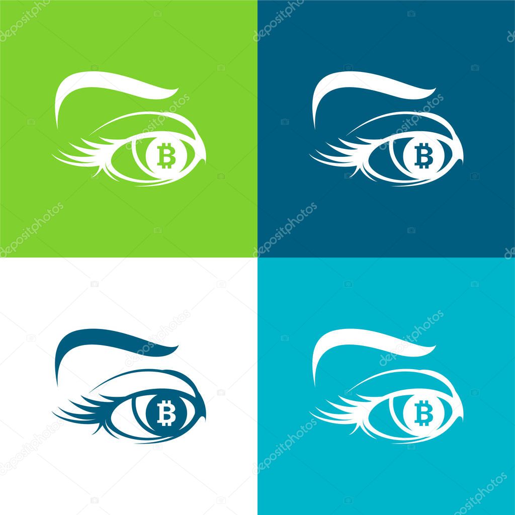 Bitcoin Sign In Eye Iris Flat four color minimal icon set