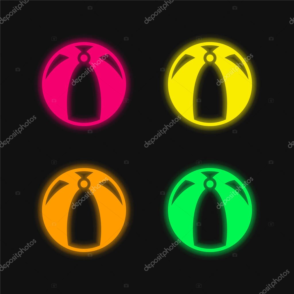 Big Beach Ball four color glowing neon vector icon
