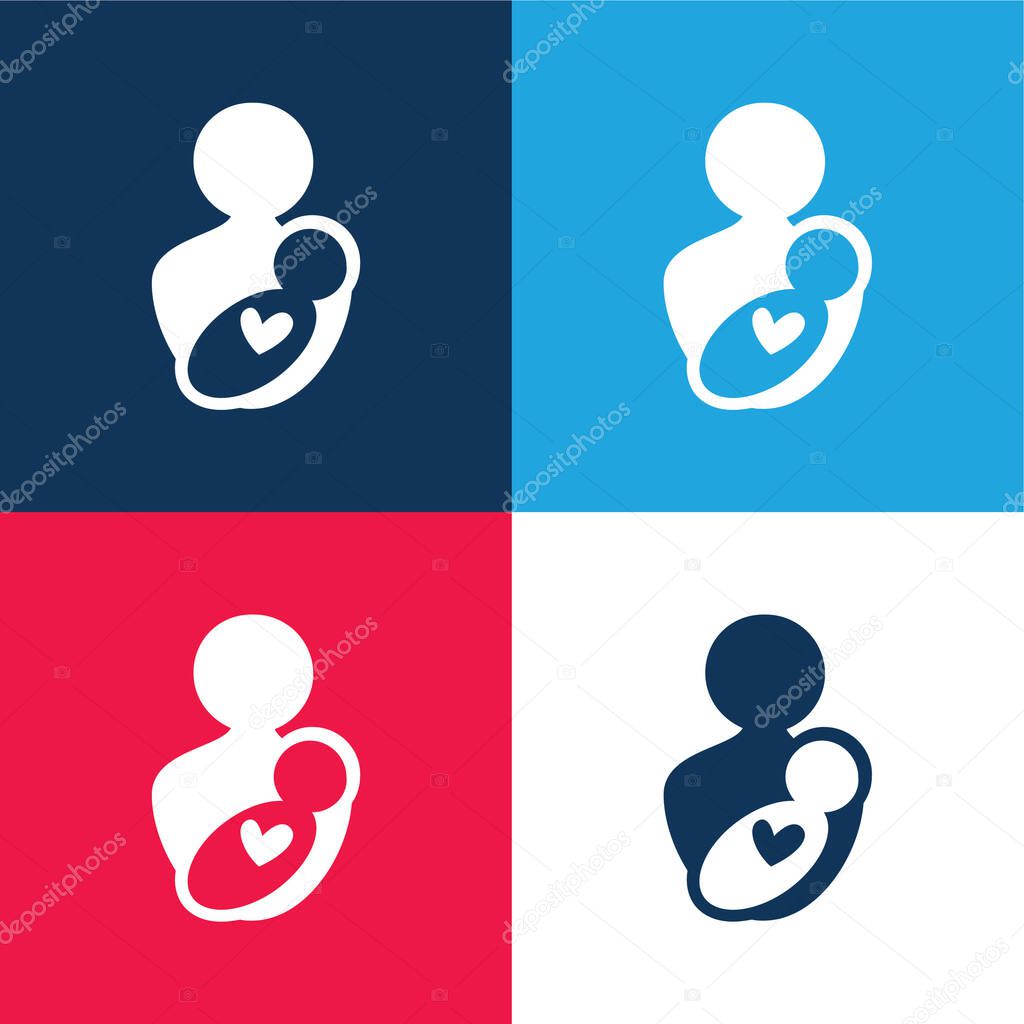 Baby And Mom blue and red four color minimal icon set