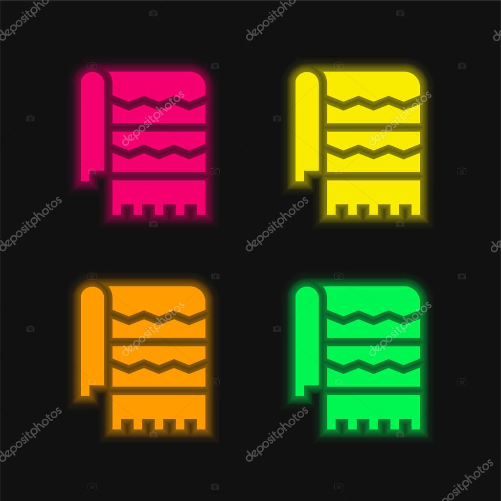 Blanket four color glowing neon vector icon