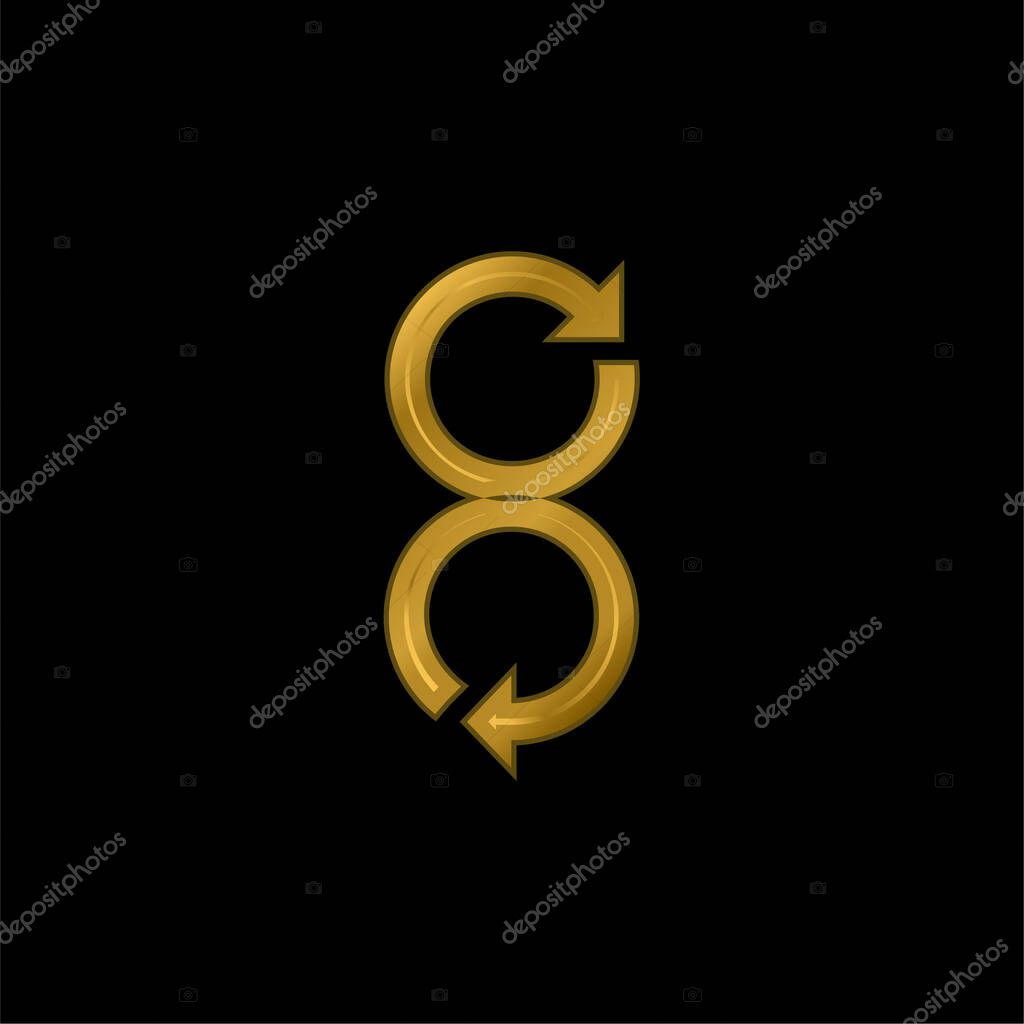 Arrows Rotating In Opposite Directions gold plated metalic icon or logo vector