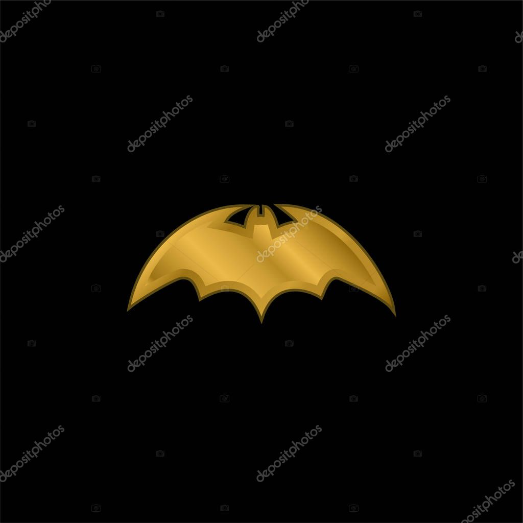 Bat With Rounded Sharp Wings Variant gold plated metalic icon or logo vector