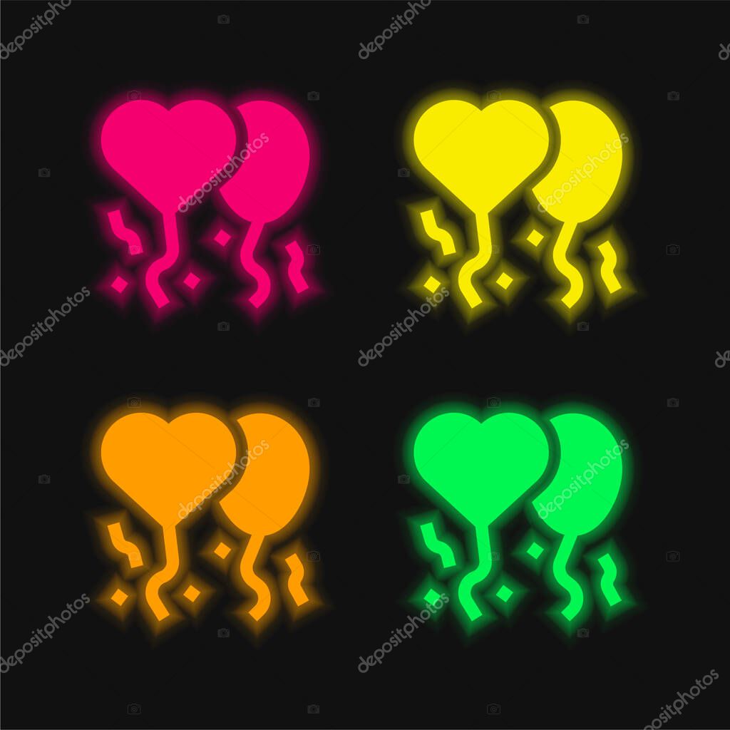 Balloons four color glowing neon vector icon