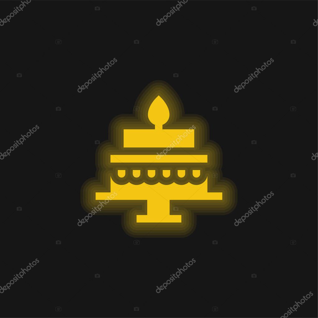 Birthday Cake yellow glowing neon icon