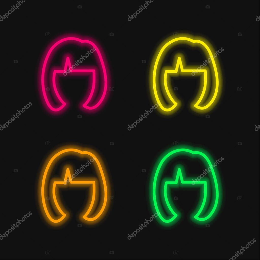 Blond Female Short Hair Shape four color glowing neon vector icon