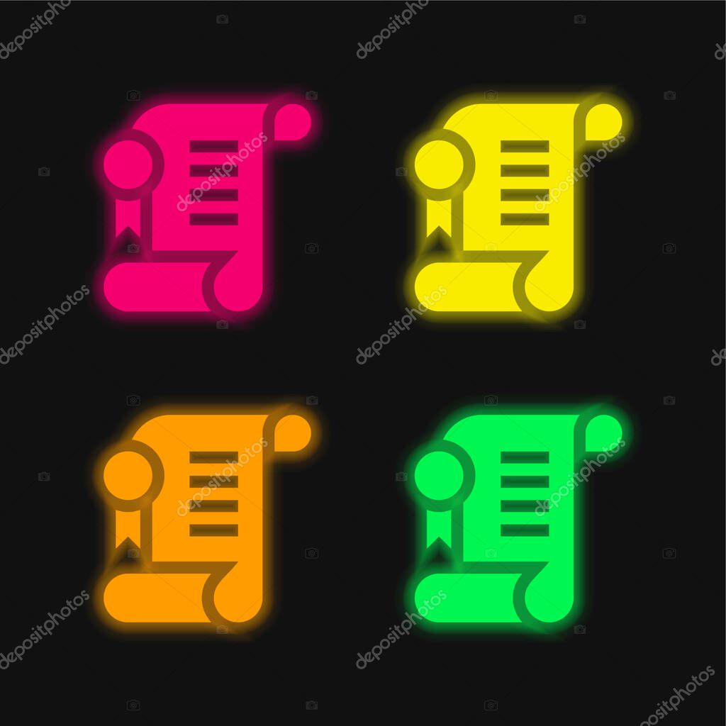 Agreement four color glowing neon vector icon