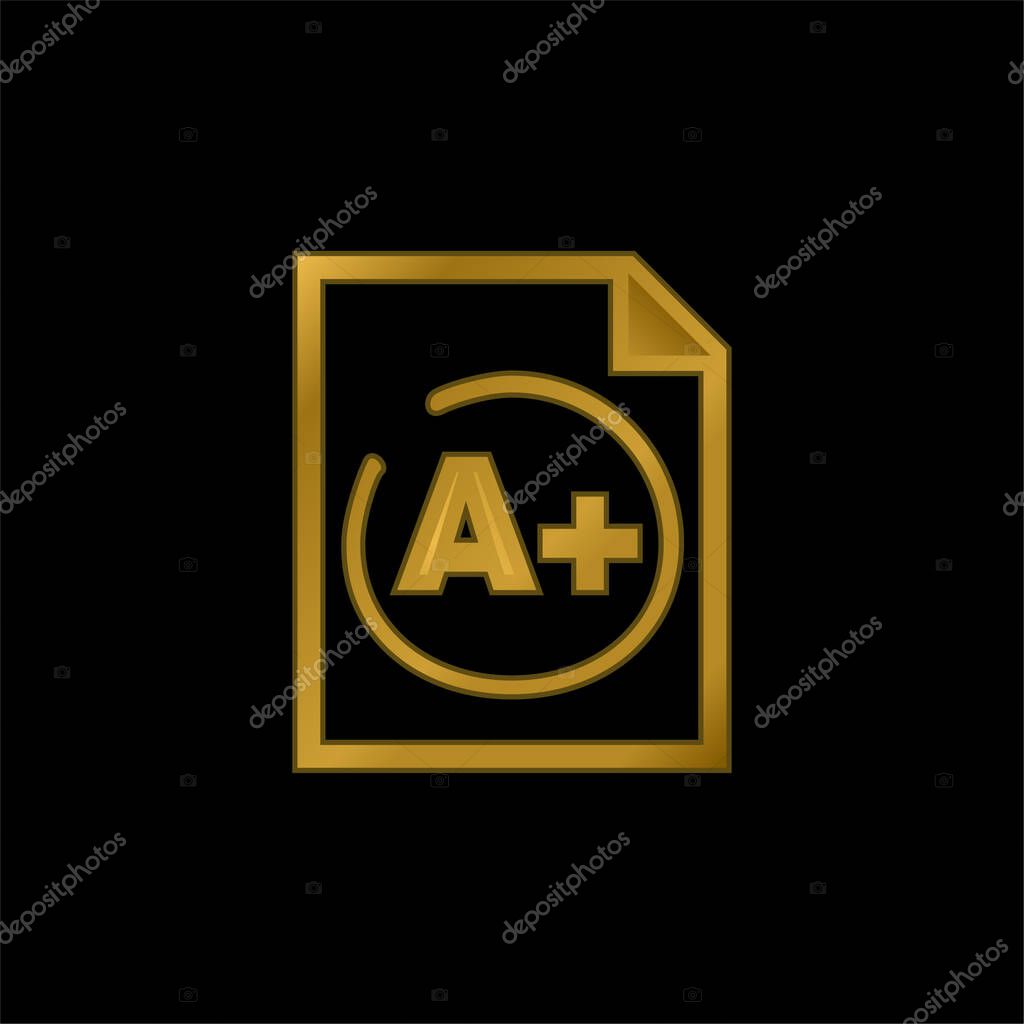 A Plus Best Test Result gold plated metalic icon or logo vector