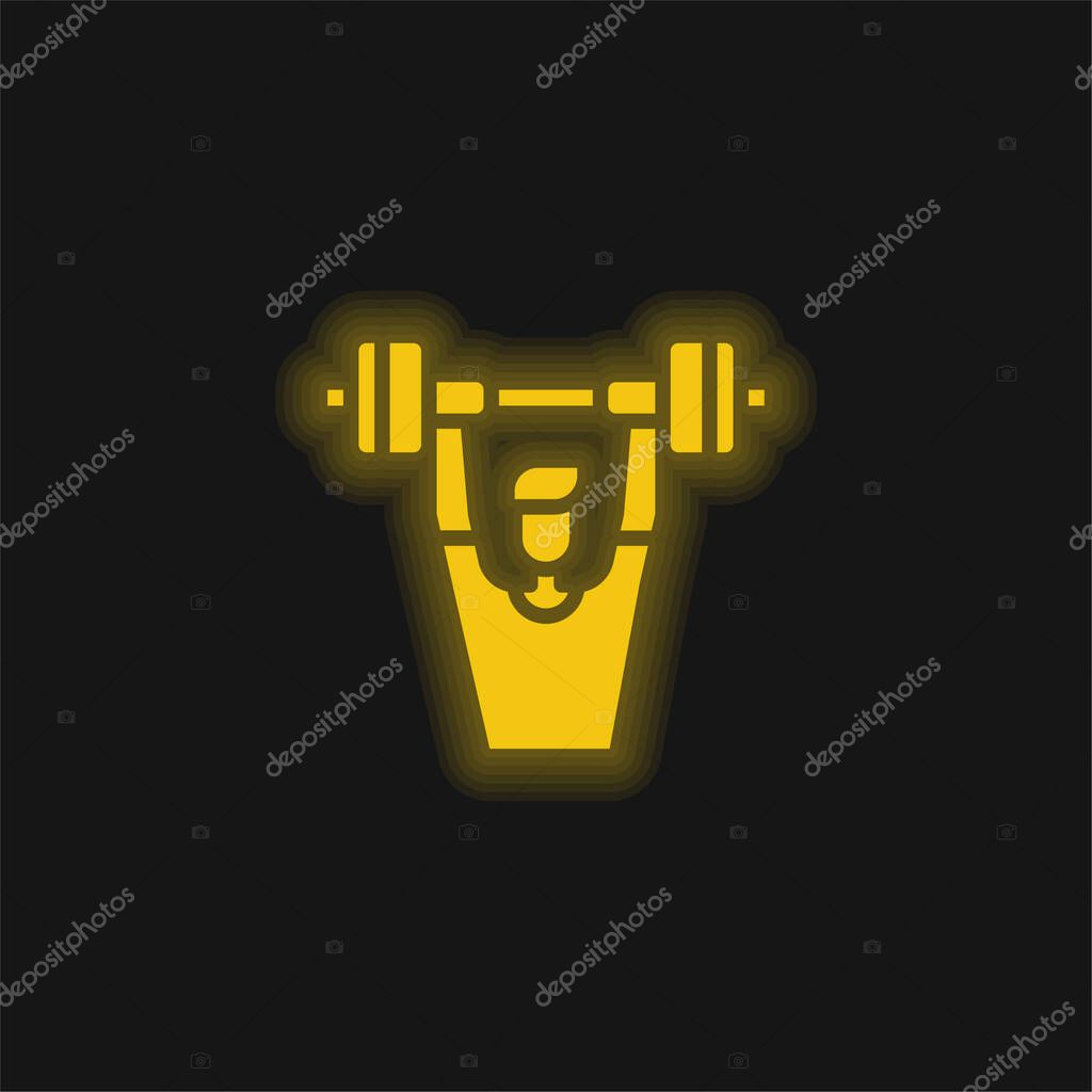 Barbell yellow glowing neon icon