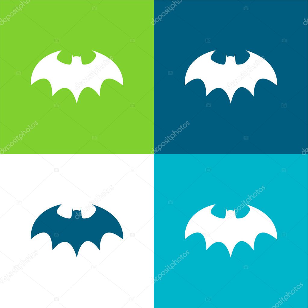 Bat With Sharp Wings Silhouette Flat four color minimal icon set