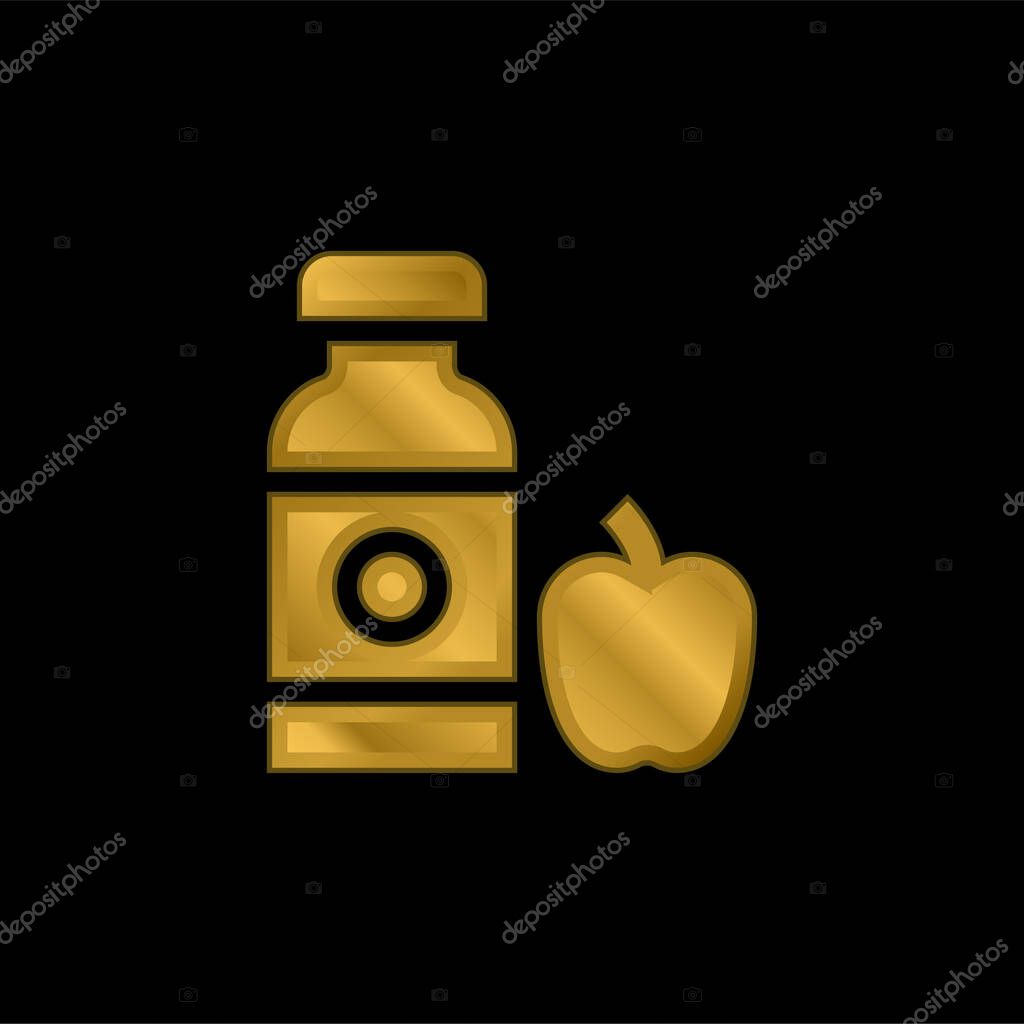 Apple Juice gold plated metalic icon or logo vector