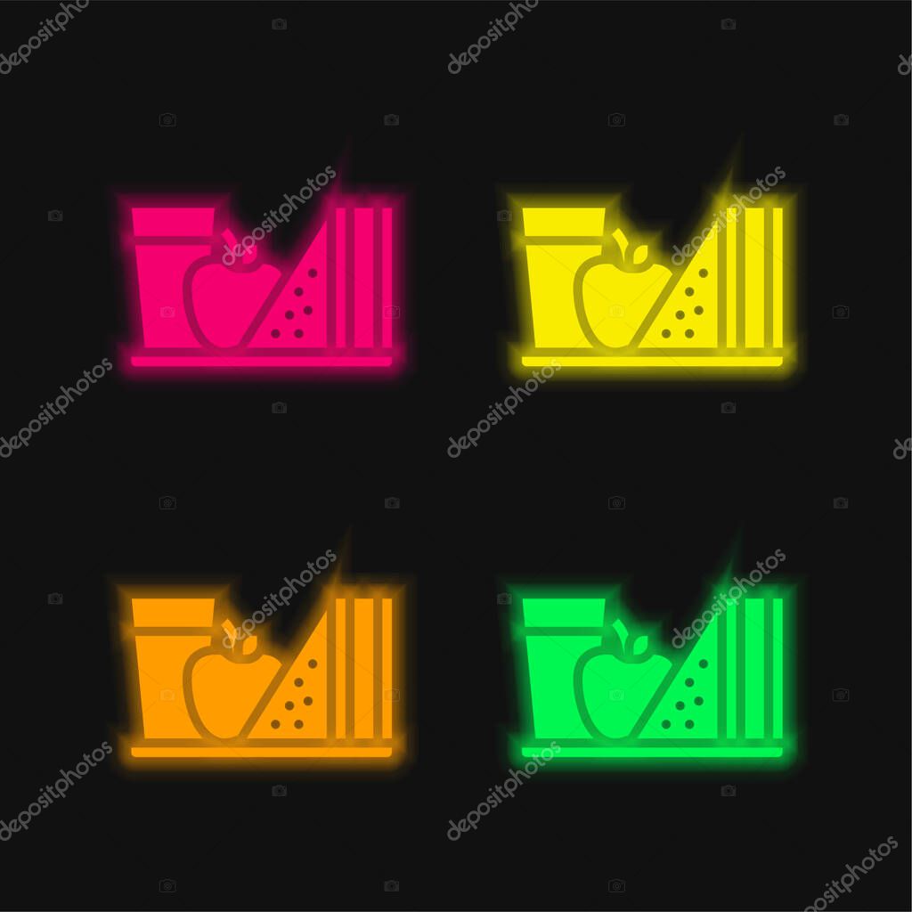 Breakfast four color glowing neon vector icon