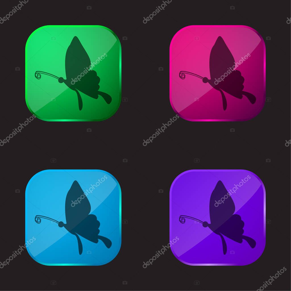 Black Butterfly Shape From Side View four color glass button icon