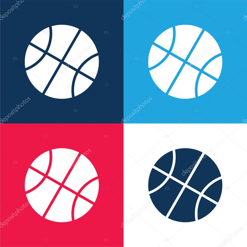Basketball blue and red four color minimal icon set