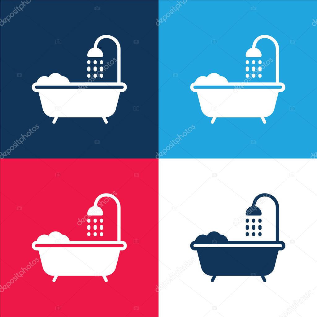 Bathtub blue and red four color minimal icon set