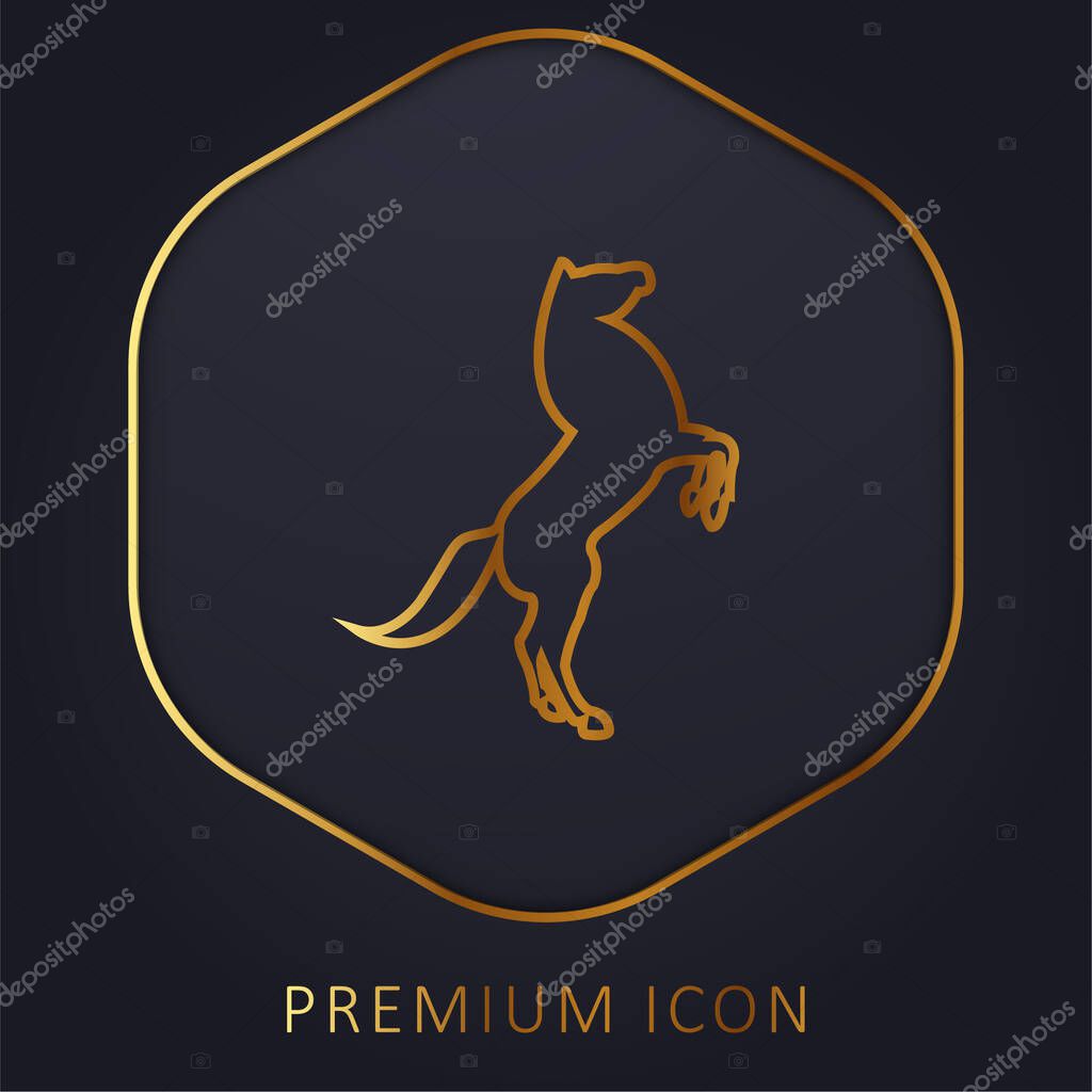 Big Horse Stand Up Pose On Back Paws golden line premium logo or icon