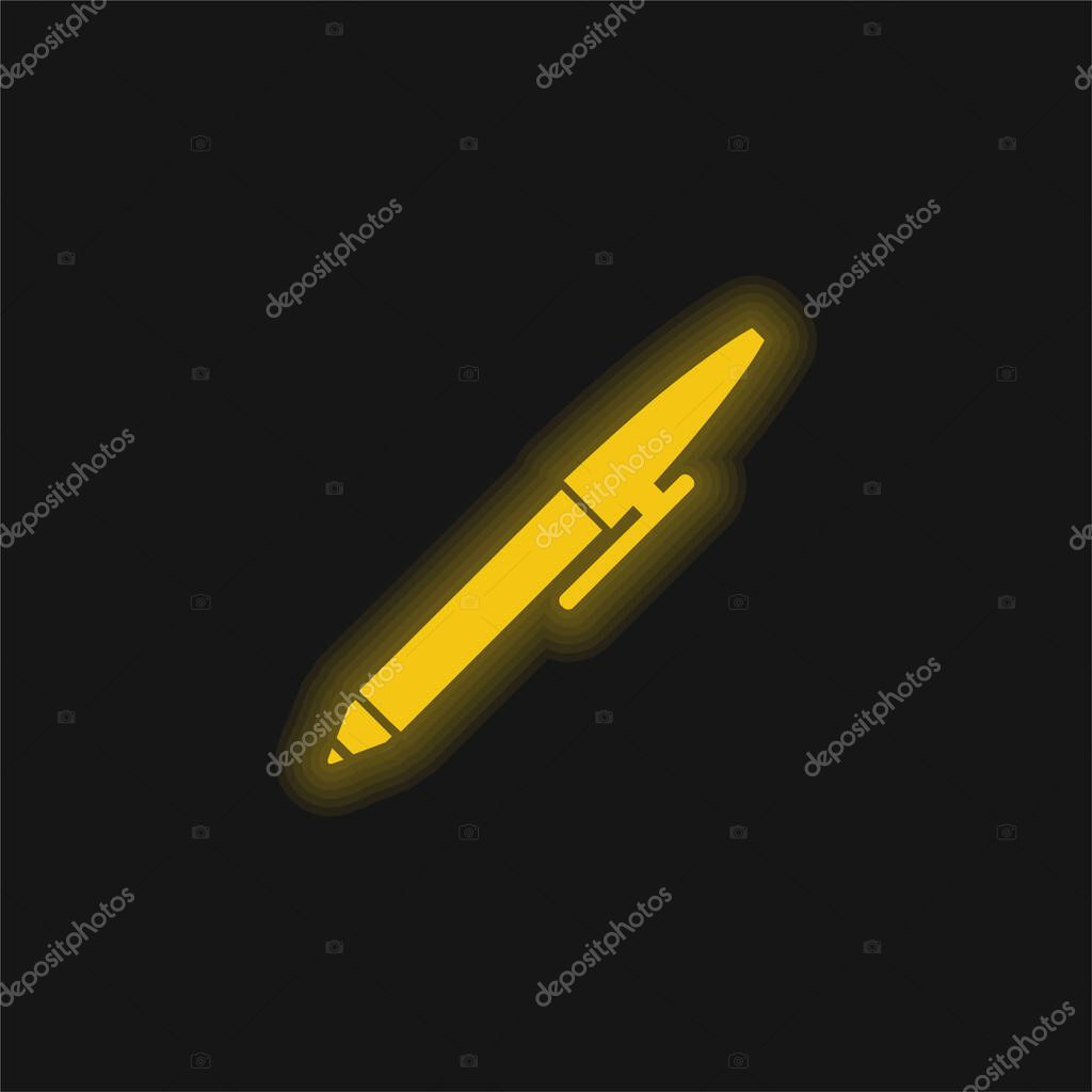 Ballpoint Pen yellow glowing neon icon