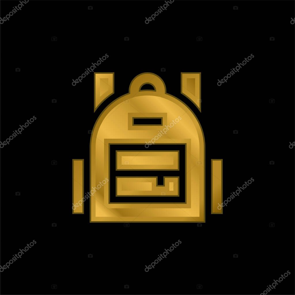 Backpack gold plated metalic icon or logo vector