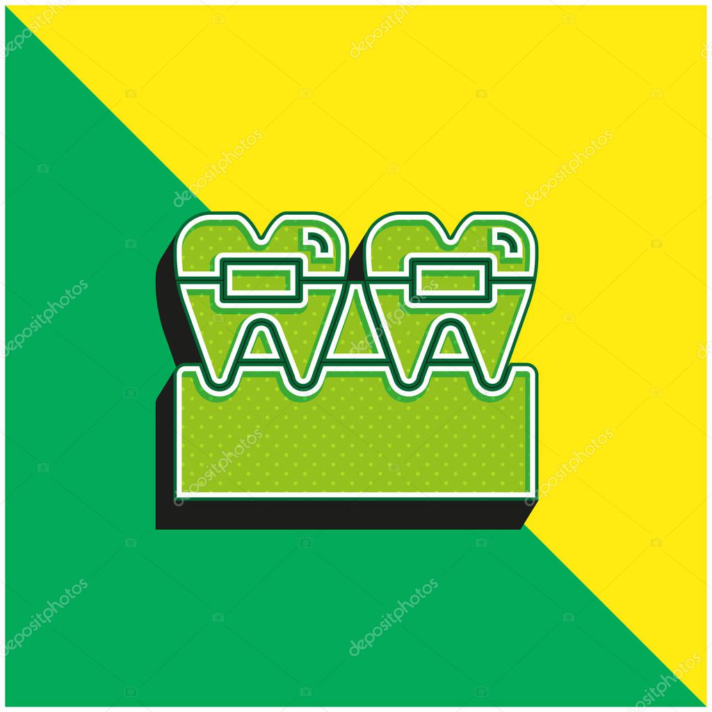 Braces Green and yellow modern 3d vector icon logo