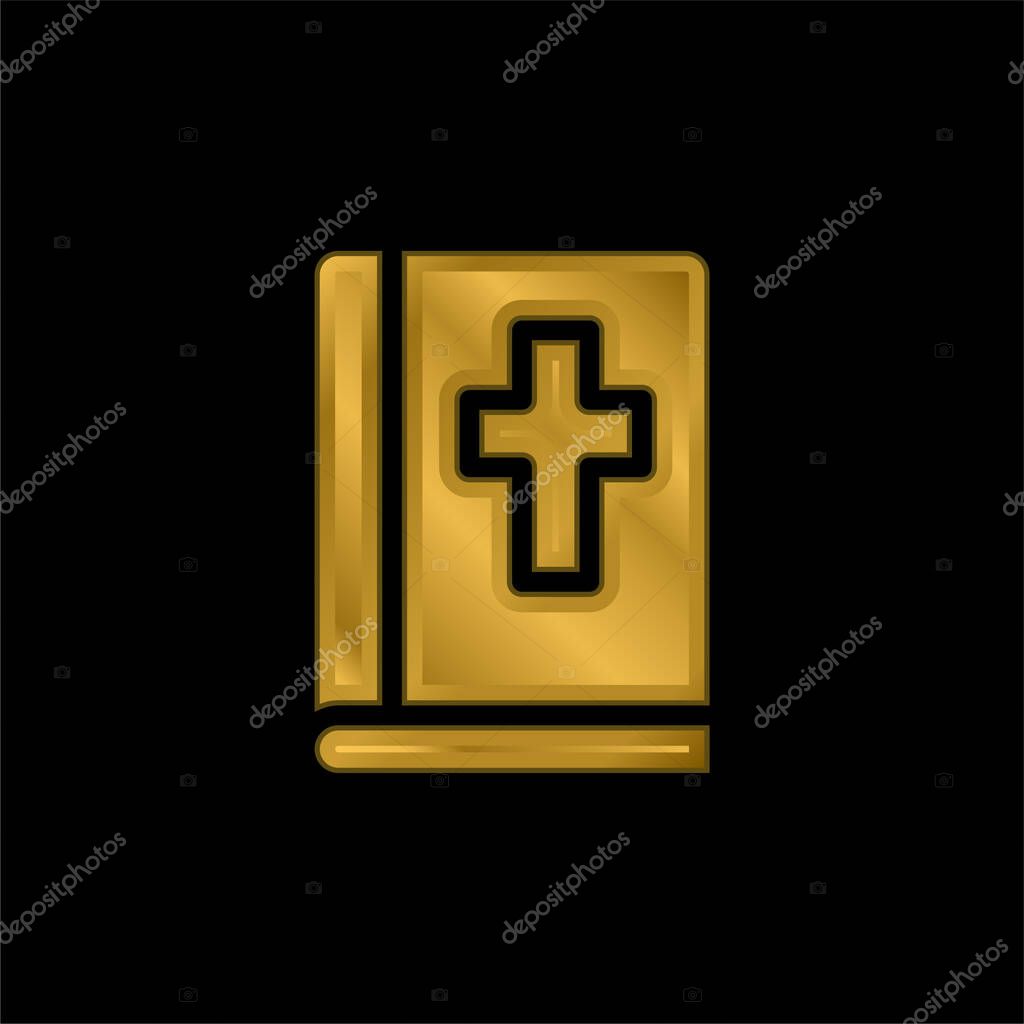 Bible gold plated metalic icon or logo vector