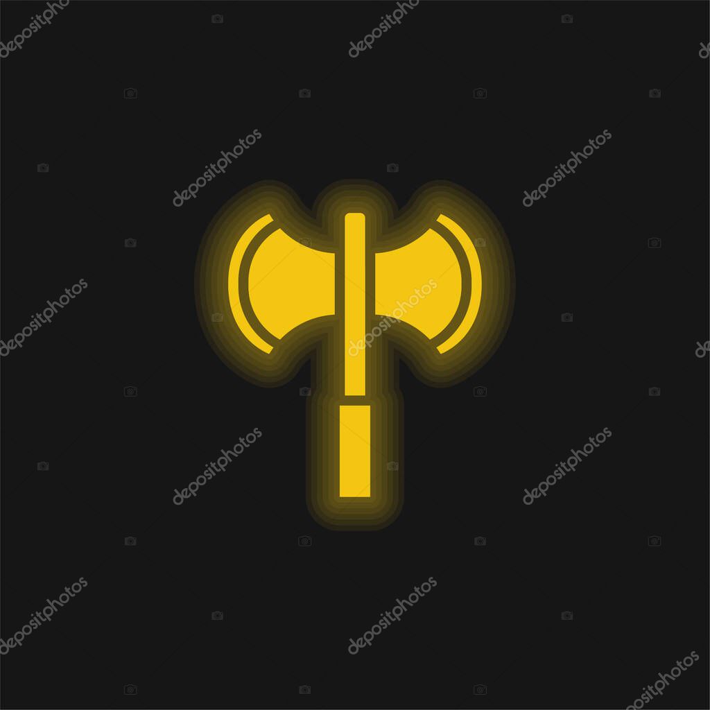 Axe yellow glowing neon icon