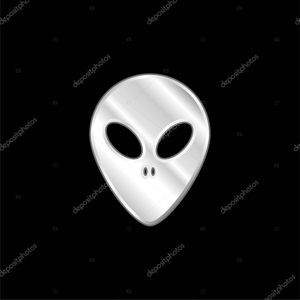 Alien Face silver plated metallic icon