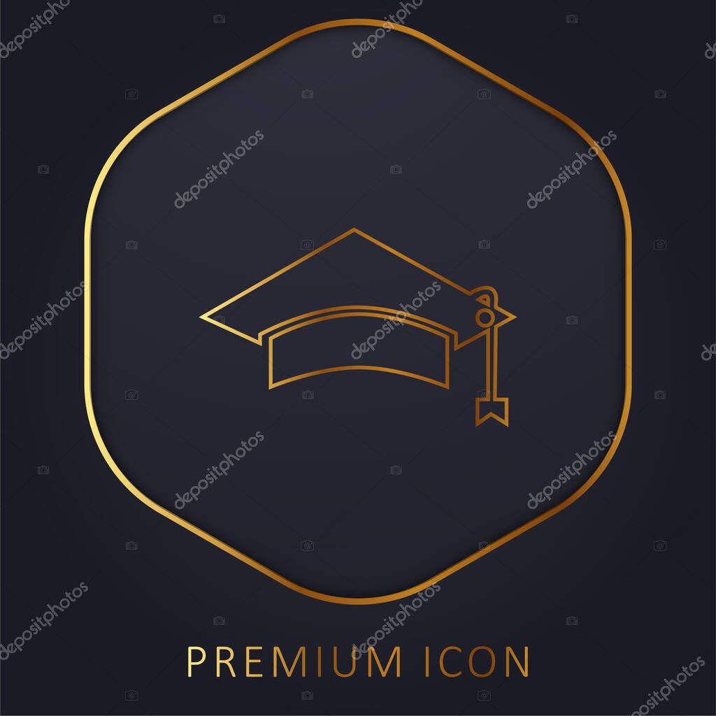 Black Graduation Cap Tool Of University Student For Head golden line premium logo or icon