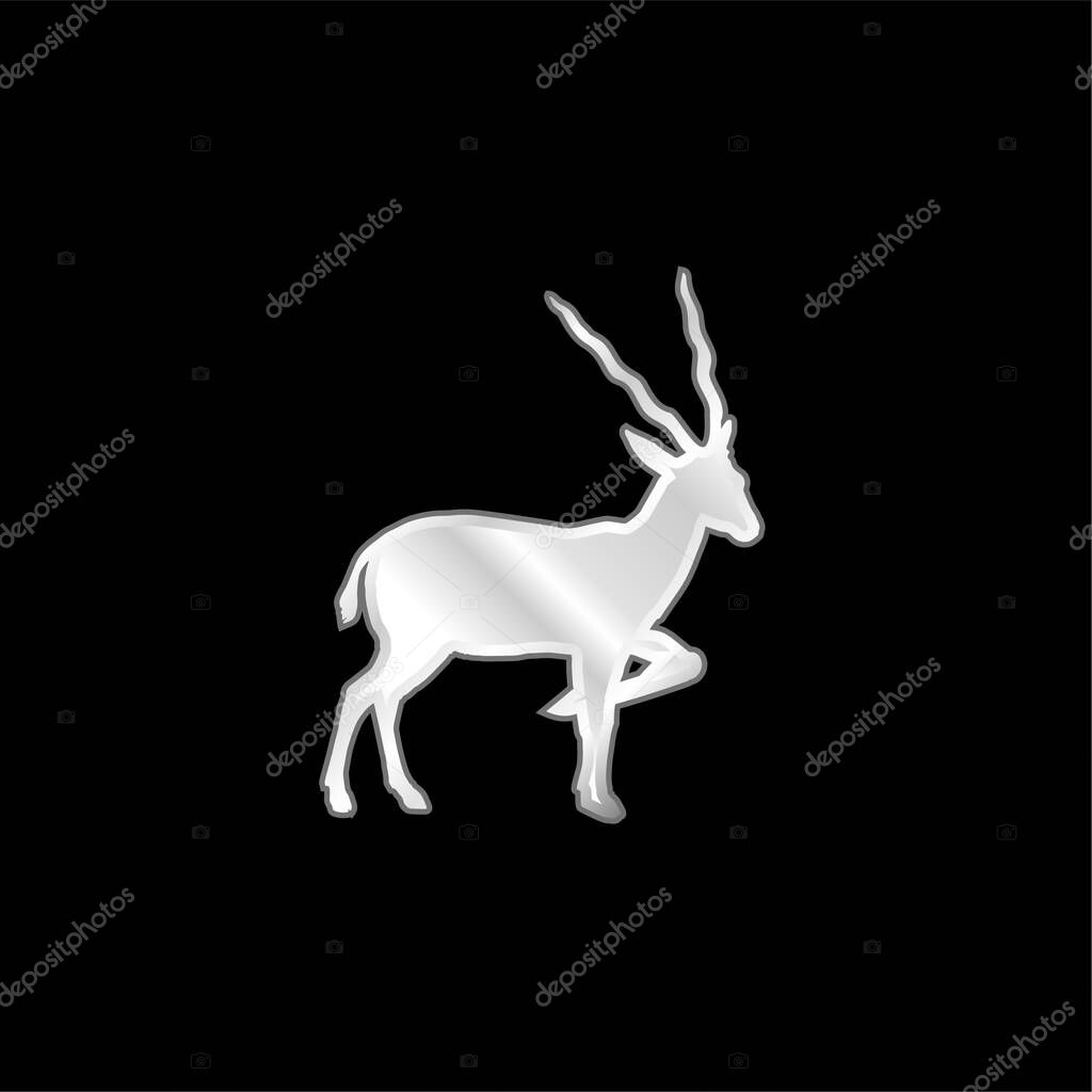 Antelope Silhouette From Side View silver plated metallic icon