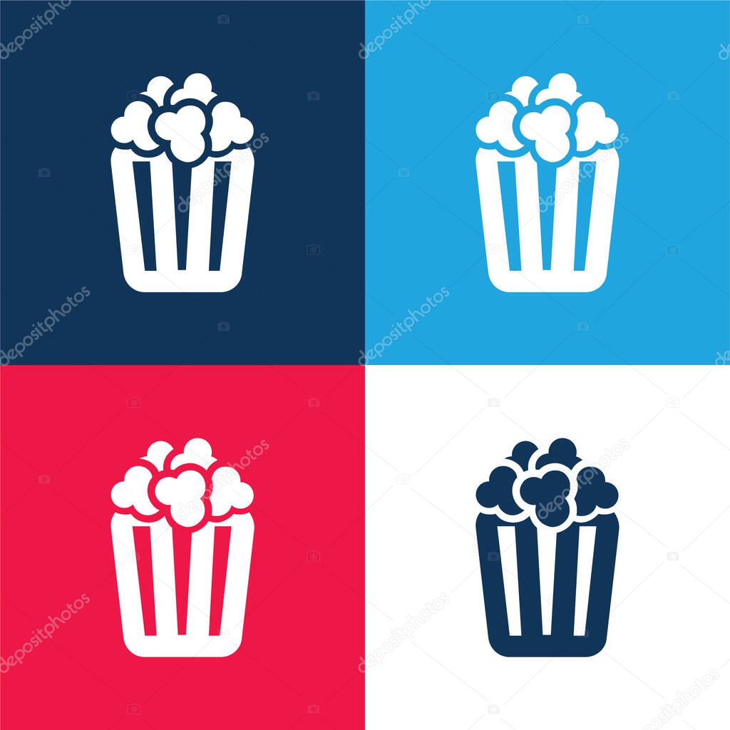 Box Of Popcorn blue and red four color minimal icon set