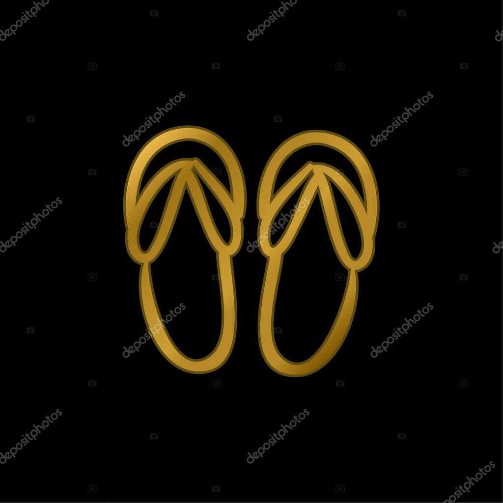 Beach Sandals Hand Drawn Outline gold plated metalic icon or logo vector