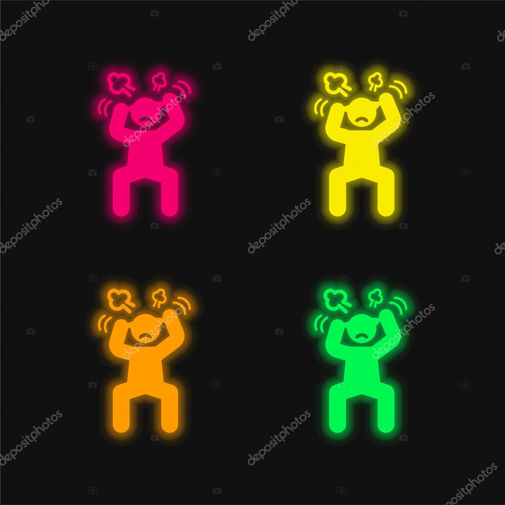 Angry Man four color glowing neon vector icon