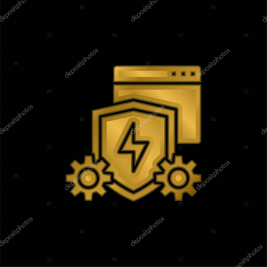 Anti Virus Software gold plated metalic icon or logo vector
