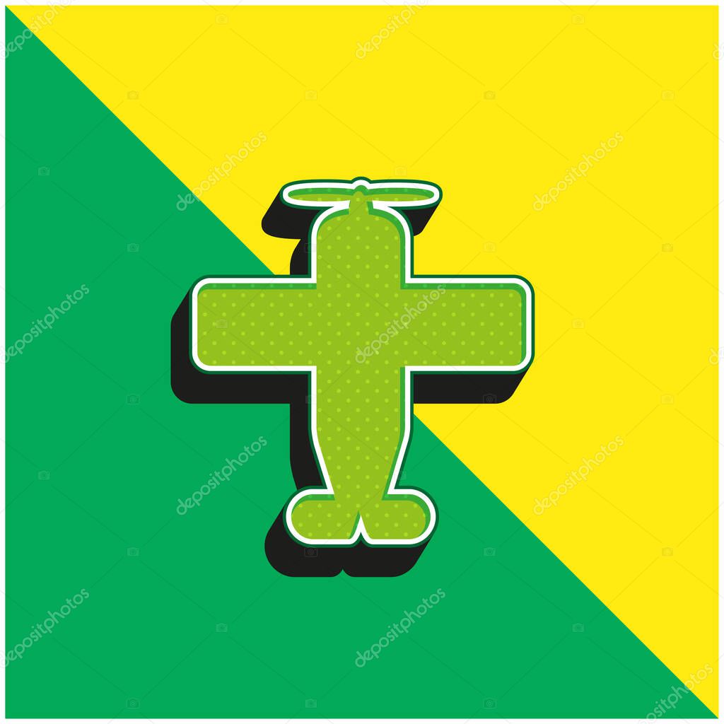 Airplane With One Helix Green and yellow modern 3d vector icon logo