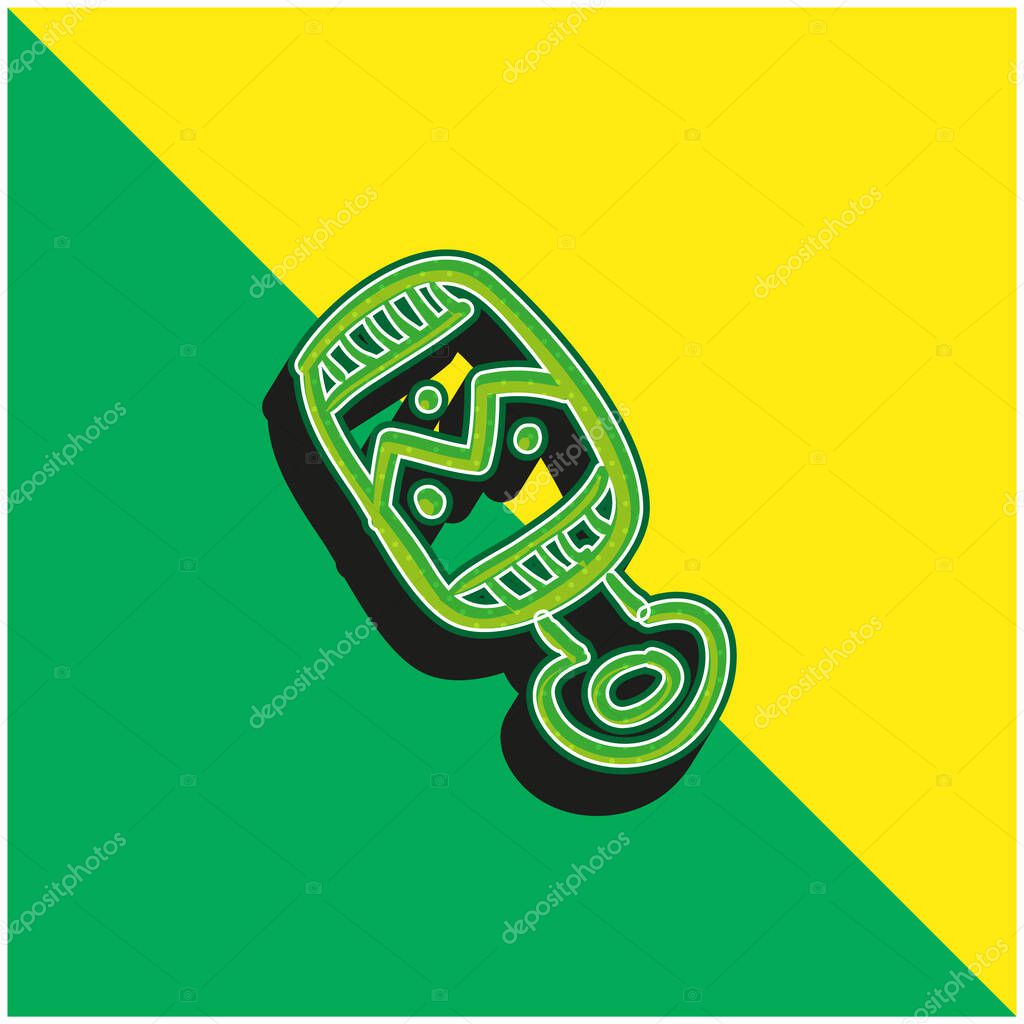 Baby Rattle Hand Drawn Toy Green and yellow modern 3d vector icon logo