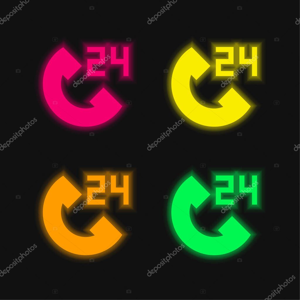 24h four color glowing neon vector icon