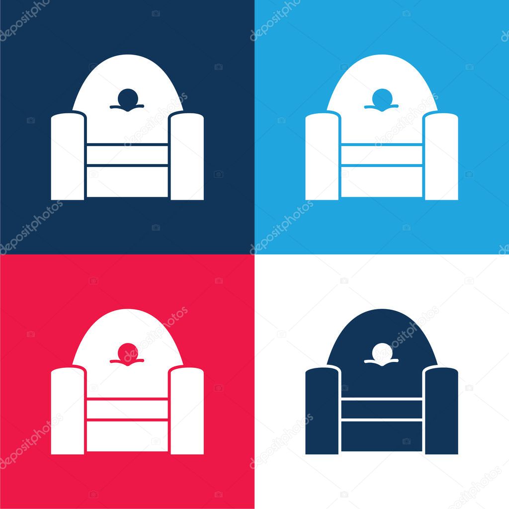 Armchair Frontal blue and red four color minimal icon set