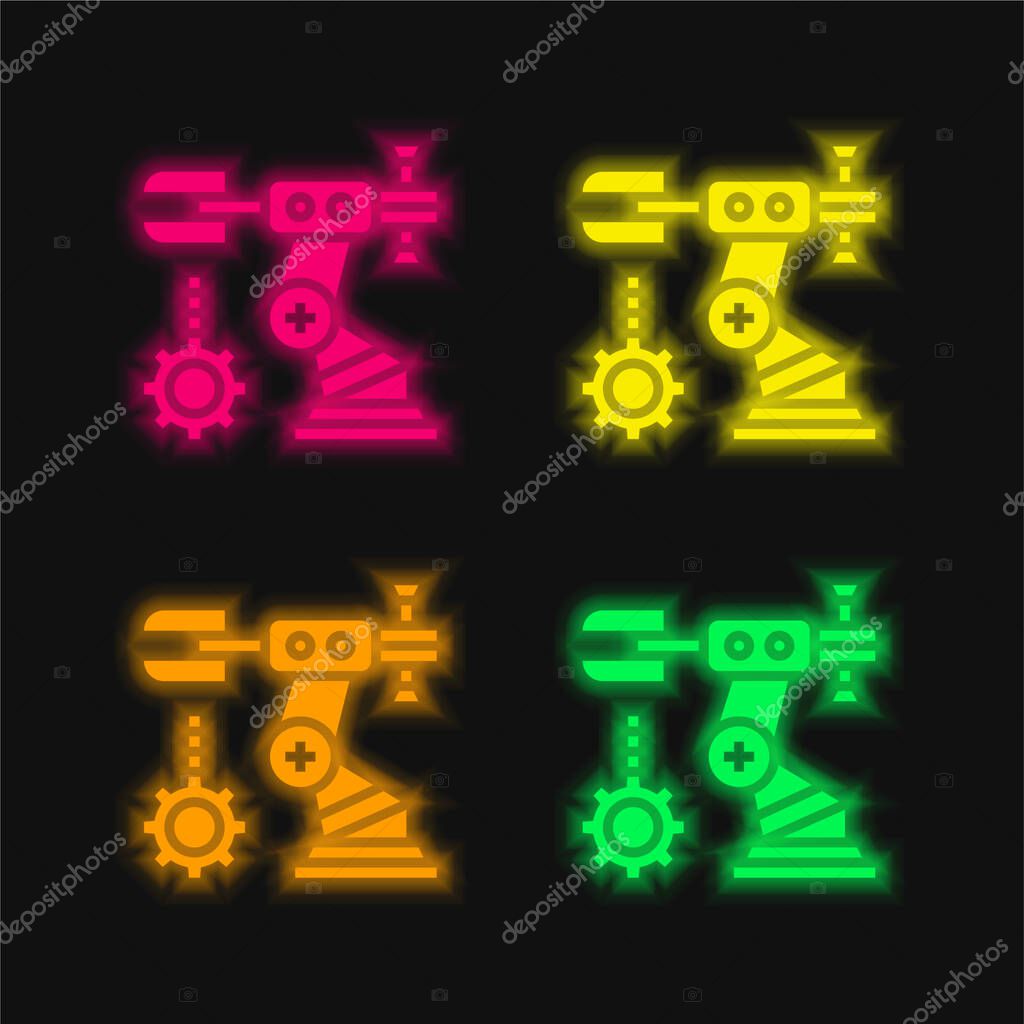 Assembly four color glowing neon vector icon