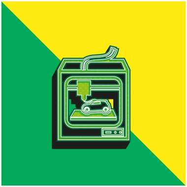 3d Yazıcı Aracı Yazdırma Bir Araba Yeşili ve Sarı 3D vektör simgesi