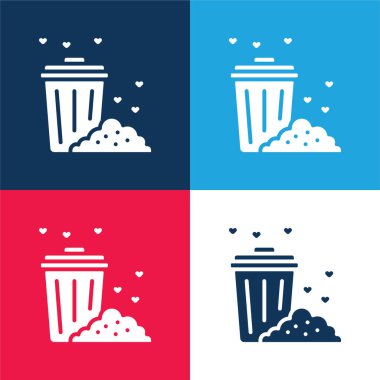 Çöp kutusu mavi ve kırmızı dört renk en küçük simge kümesi