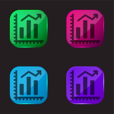 Bar Chart four color glass button icon clipart