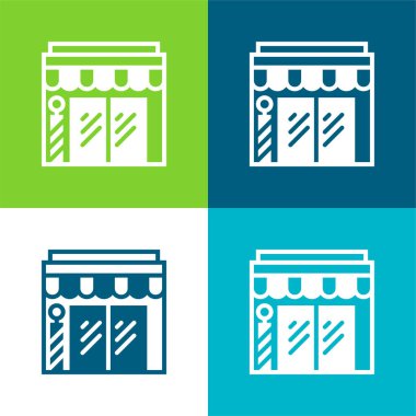 Berber Dükkanı Düz 4 renk minimal simge seti