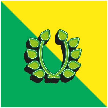 Yaprak Süslemeli Dallar Yeşil ve Sarı 3D vektör simgesi logosu