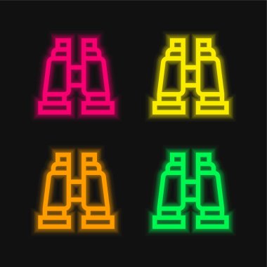 Dürbünler dört renk parlayan neon vektör simgesi
