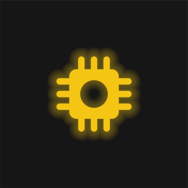 Büyük İşlemci sarı parlak neon simgesi