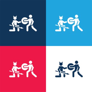 Battle blue and red four color minimal icon set clipart
