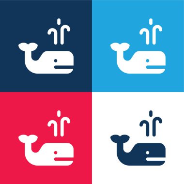 Blue Whale blue and red four color minimal icon set clipart