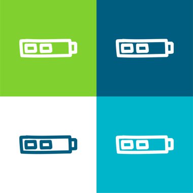 Batarya İki Üçte Durum El Taslak Düz Düz Dört renk minimal simgesi seti