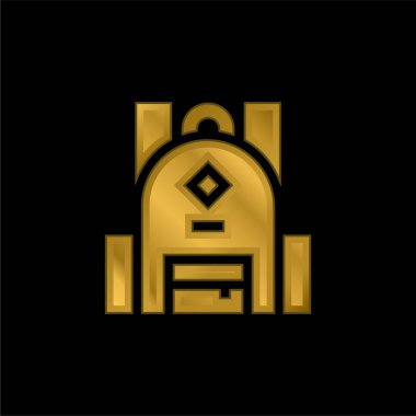 Sırt çantası altın kaplamalı metalik simge veya logo vektörü