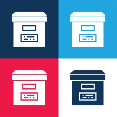 Arşiv mavi ve kırmızı dört renk minimal simge kümesi